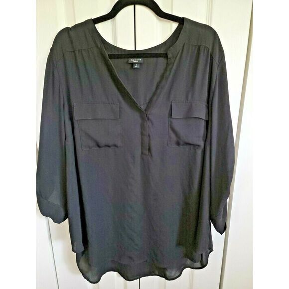 Torrid Harper 3 Black Georgette Pullover 3/4 Roll Tab Sleeve 3X‎ Black 24/26 - Picture 1 of 6